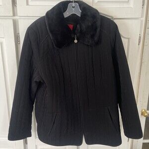 Ladies Espirit Lined Outerwear Black Coat Jacket Pockets US 1X Collar Removable